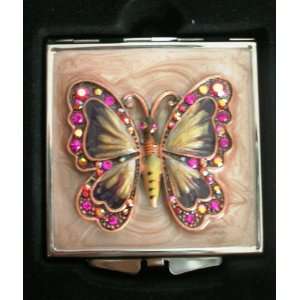  Butterfly Compact Mirror with Genuine Crystal Beauty