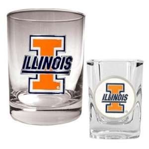 Illinois Fighting Illini NCAA Rocks Glass & Shot Glass Set 