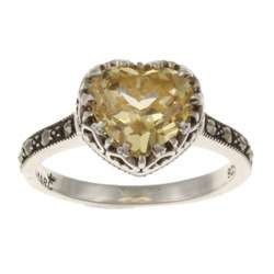 MARC Sterling Silver Yellow Cubic Zirconia and Marcasite Heart Ring 