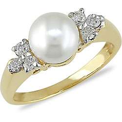 14k Gold Cultured Pearl and 1/5ct TDW Diamond Ring (7 7.5 mm 