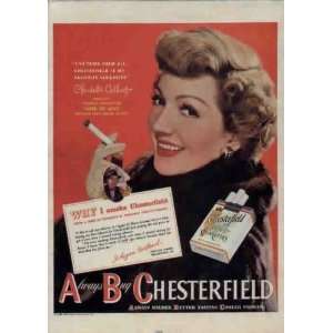 CLAUDETTE COLBERT .. 1948 Chesterfield Cigarettes Ad, A3135. See 