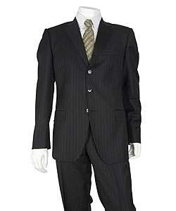 Dolce & Gabbana Mens Black 3 button Stripe Suit  Overstock