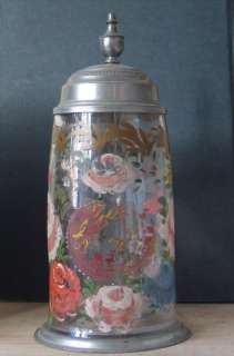 Early German Glass Beer Stein   Cold Paint c.1800 1820  