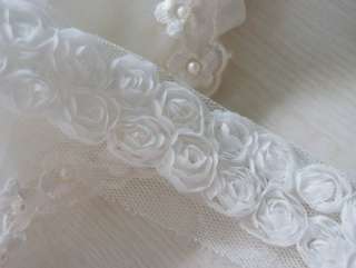 3cm) white shabby rose flower sewing applique lace trim BTY 