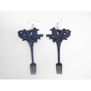  Evening Blue Salad and Fork Wooden Earring GTJ Jewelry