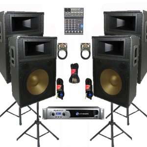   Way 15 Speakers, Mixer, Stands and Cables DJ Set New CROWNPPT15CSET7