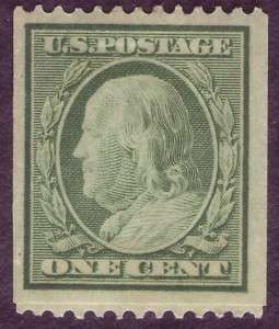 1908 1¢ FRANKLIN COIL, US #348, PASTE UP SG, MH, FAULTS  