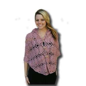 Red Fish Designs Hooded Poncho Rose Pink Cape with Wood Toggle Closure 