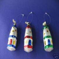 Midwest German Blown Glass Lighthouse Ornaments Lot  