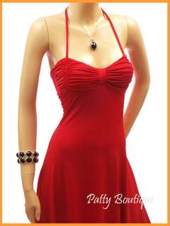 Red Halter Ruched Bust Cocktail Party Flow Dress, M  