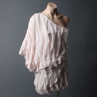 Light Pink Romantic Cascade Ruffle Flutter Shirt Top L Size  