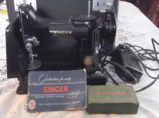 Singer 221 Featherweight Sewing Machine with Case & parts & manual 