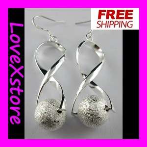 925 Sterling Silver Plated Twist + Ball Earring Dangle Earrings Free 