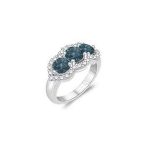  1.82 Cts Blue & White Diamond Three Stone Ring in 14K 