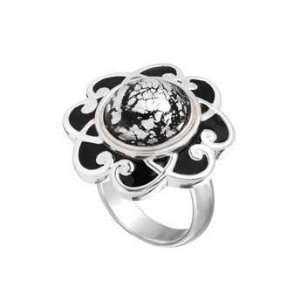  Kameleon Jewelry Black Enamel Flower Ring KR009B Size 7 