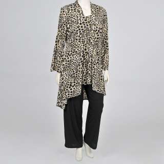   Plus size 3 piece Leopard Duster Black Pants Outfit  