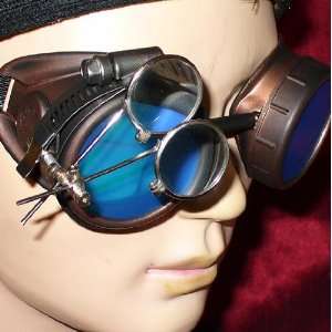 Steampunk Victorian Goggles Glasses cyber punk blue magnifying lens