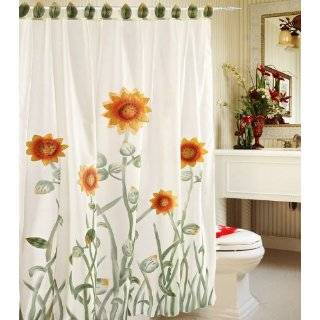 White, Green, and Yellow 3D Sunflower Shower Curtain with Liner and 12 