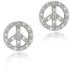 Icz Stonez Sterling Silver CZ Peace Sign Stud Earrings  Overstock