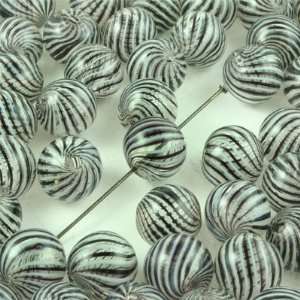  12mm Black and White Striped Round Blown Glass Beads Arts 