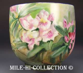 LIMOGES FRANCE HAND PAINTED ORCHIDS 33 CIRCUMFERENCE JARDINIERE 