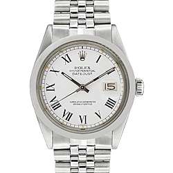 Pre owned Rolex Mens Datejust White Dial Stainless Steel Watch 