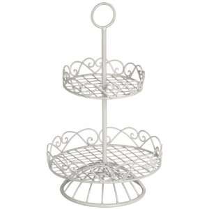  TWO TIER CREAM WIRE CAKE STAND: Kitchen & Dining