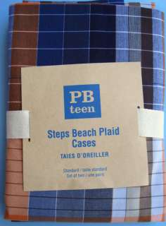 POTTERY BARN ~ STEPS BEACH PLAID PILLOWCASES ~ SET OF 2 ~ BEDDING ~ PB 