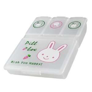 White Plastic Lucky Rabbit Print 4 Compartments Grid Medicine Pill Box