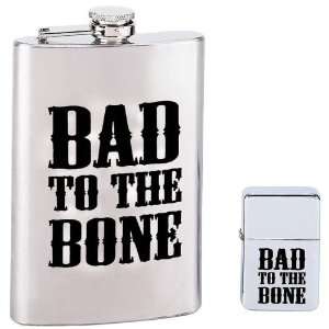  Maxam 2Pc Bad To The Bone Hip Flask & Lighter Set Kitchen 