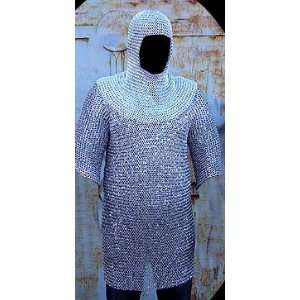 Chain Mail Hauberk Shirt with Head Coif Knight Armor SCA:  