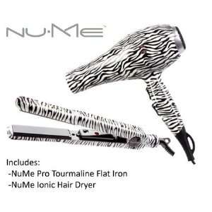  NuMe Zebra Tourmaline Flat Iron and Hair Dryer Set Health 