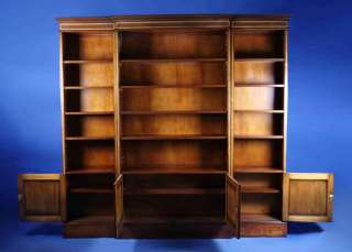 Antique Style Mahogany Triple Bookcase Shelf w Cabinets  
