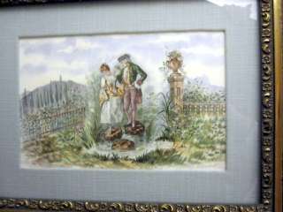   Gesso Frame Olive Green & Gold w Painted Porcelain Victorian Style