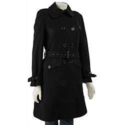 DKNY Womens Black Wool Overcoat  