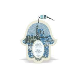   Set of 5 Mosaic Tiled Ceramic Hamsa in Blue and Green 