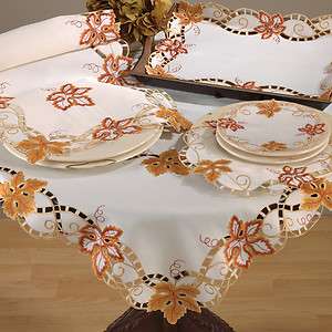 Embroidery Cutwork Autumn Maple Leaf Ivory Tablecloth 36 54 Square 