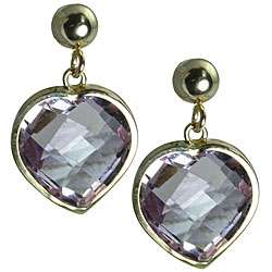 14k Yellow Gold Pink Amethyst Heart Stud Earrings  