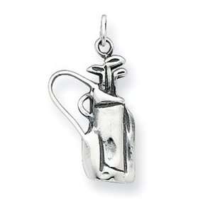   Designer Jewelry Gift Sterling Silver Antiqued Golf Clubs W/Bag Charm