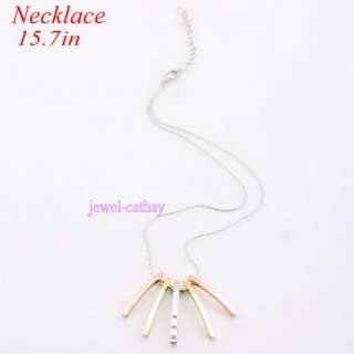   plated long chain & fashion 5pcs stick spike bead pendant necklace