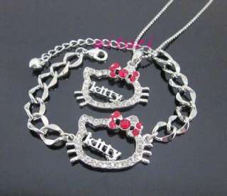   red bow kitty letter necklace bracelet set 2item best match  