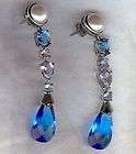 Suzanne Somers Sterling Dangle Earrings Faux Pearl/ Clear/Blue/Mau 