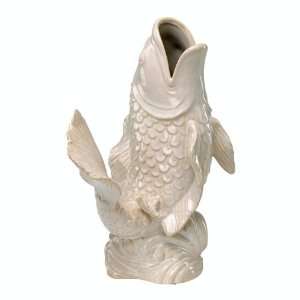   Design 02331 Gloss White Glaze 16 White Koi Fish Vase: Home & Kitchen