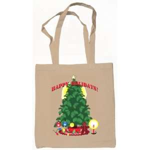   Greetings Christmas Tree Canvas Tote Bag Natural: Everything Else