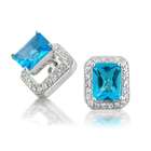   Silver March Birthstone Aquamarine CZ Studs and Earring Jackets