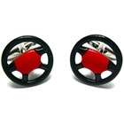 Cuff Crazy Black & Red Car Truck Racing Steering Wheel Cufflinks w 