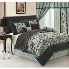 OctoRose Queen Size Teal Blue and Brown with embroidery Comforter set