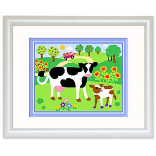 Olive Kids FW FARM 303 Country Farm Cow Framed Print   White at  