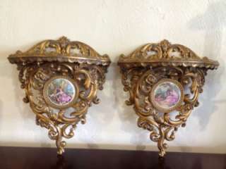 Vintage Ornate Pair Cameo Creations Wall Shelves Sconces  