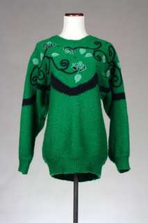 Vintage 80s Slouchy Angora/Mohair Sweater Beaded Vines & Flower Dolman 